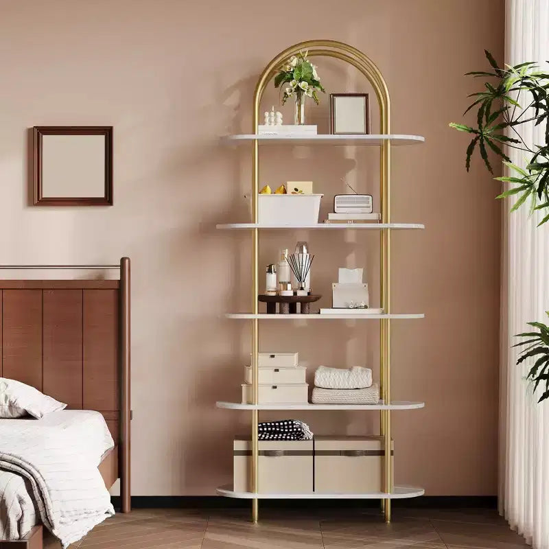 5 Tier Arched Bookcase, 71 Tall Industrial Open Book Shelf, Modern Freestanding Shelving Unit Storage Organiser