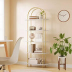 5 Tier Arched Bookcase, 71 Tall Industrial Open Book Shelf, Modern Freestanding Shelving Unit Storage Organiser
