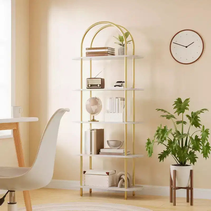 5 Tier Arched Bookcase, 71 Tall Industrial Open Book Shelf, Modern Freestanding Shelving Unit Storage Organiser