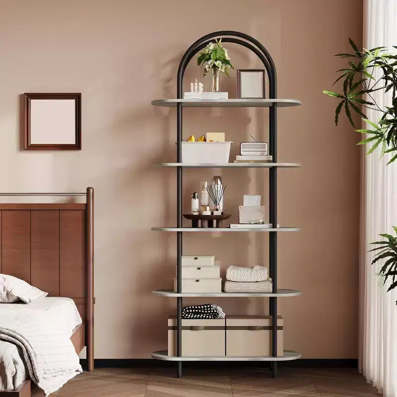 5 Tier Arched Bookcase, 71 Tall Industrial Open Book Shelf, Modern Freestanding Shelving Unit Storage Organiser
