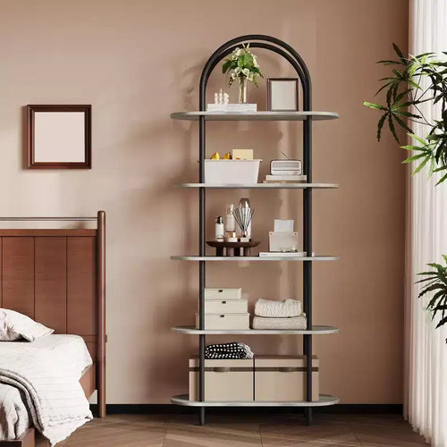 5 Tier Arched Bookcase, 71 Tall Industrial Open Book Shelf, Modern Freestanding Shelving Unit Storage Organiser