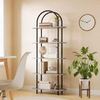 5 Tier Arched Bookcase, 71 Tall Industrial Open Book Shelf, Modern Freestanding Shelving Unit Storage Organiser
