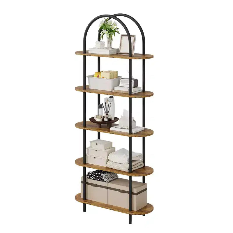5 Tier Arched Bookcase, 71 Tall Industrial Open Book Shelf, Modern Freestanding Shelving Unit Storage Organiser