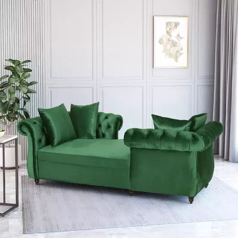 GDFStudio Harrisville Modern Glam Tufted Velvet Chaise Lounge with Accent Throw Pillow