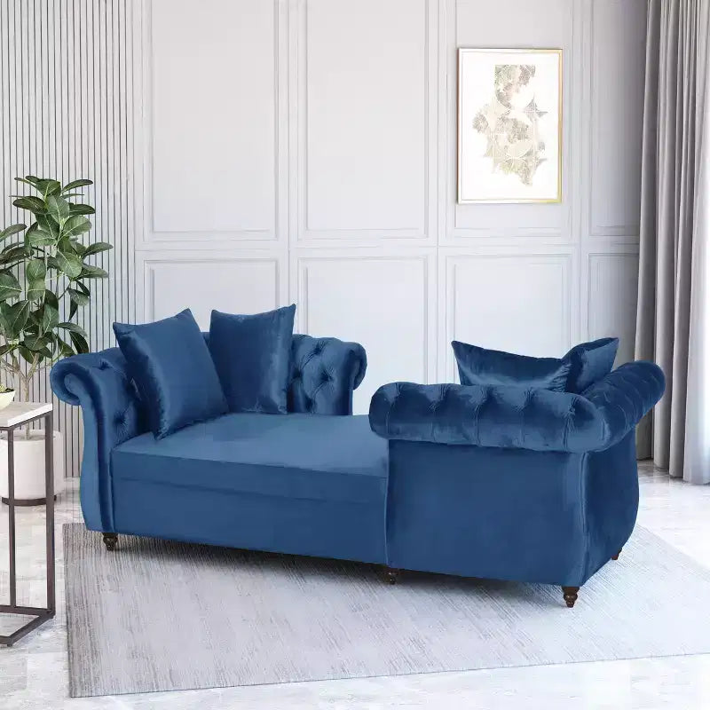 GDFStudio Harrisville Modern Glam Tufted Velvet Chaise Lounge with Accent Throw Pillow