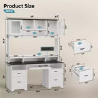 Bestier Executive Hutch Desk with Drawers & Charge Station, 78 H Office Desk LED Modern Wood Computer Desk with Cabinet & Keyboard Tray