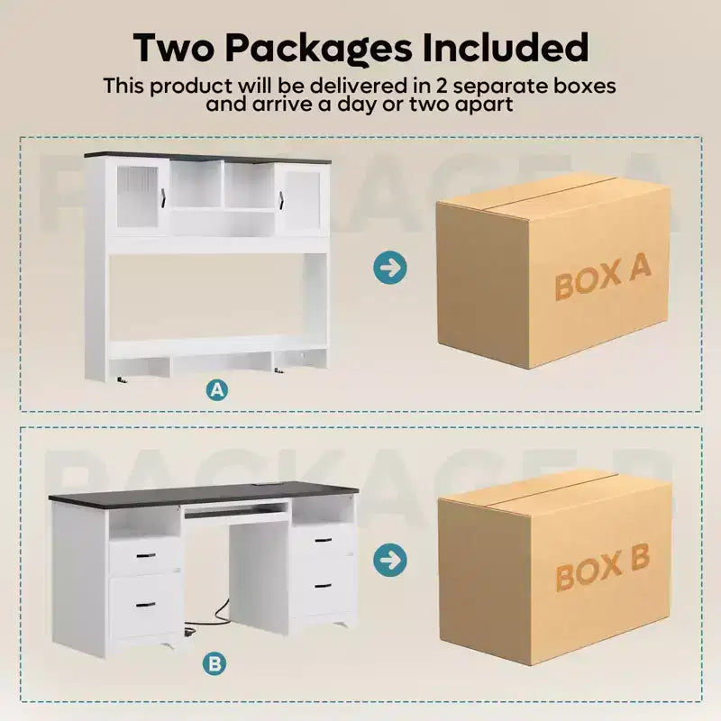 Bestier Executive Hutch Desk with Drawers & Charge Station, 78 H Office Desk LED Modern Wood Computer Desk with Cabinet & Keyboard Tray