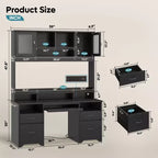 Bestier Executive Hutch Desk with Drawers & Charge Station, 78 H Office Desk LED Modern Wood Computer Desk with Cabinet & Keyboard Tray
