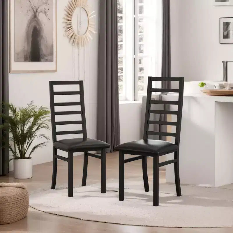 MAYEERTY Metal Dining Chairs Set of 2 Steel Legs and PU Leather Seats High Back Armless for Living Room Kitchen Black