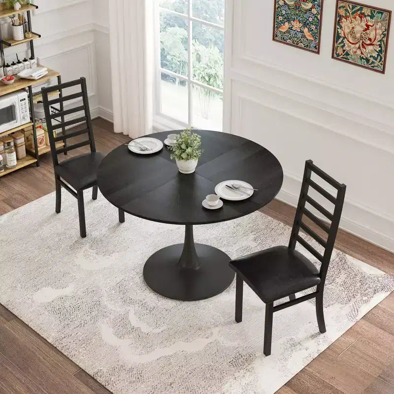 MAYEERTY Metal Dining Chairs Set of 2 Steel Legs and PU Leather Seats High Back Armless for Living Room Kitchen Black