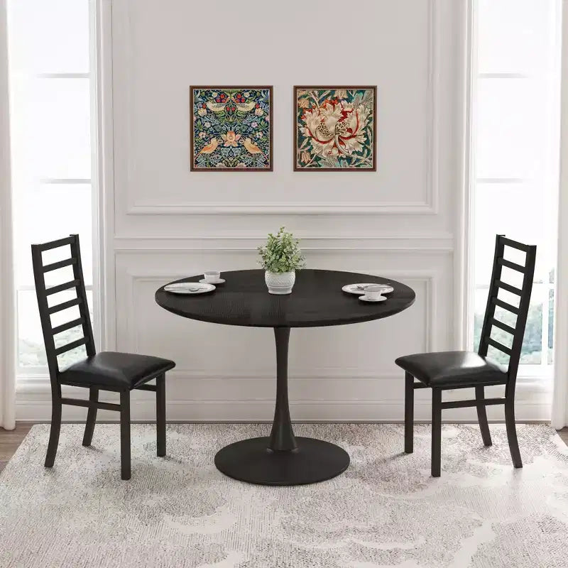 MAYEERTY Metal Dining Chairs Set of 2 Steel Legs and PU Leather Seats High Back Armless for Living Room Kitchen Black