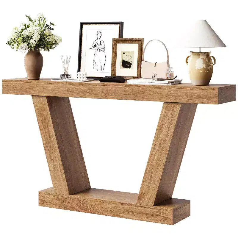 Extra-Long 2-Tier Farmhouse Console Sofa Table Minimalist Design, Narrow Entryway Accent, Stable Base, Easy Assembly, Wood Grain Finish