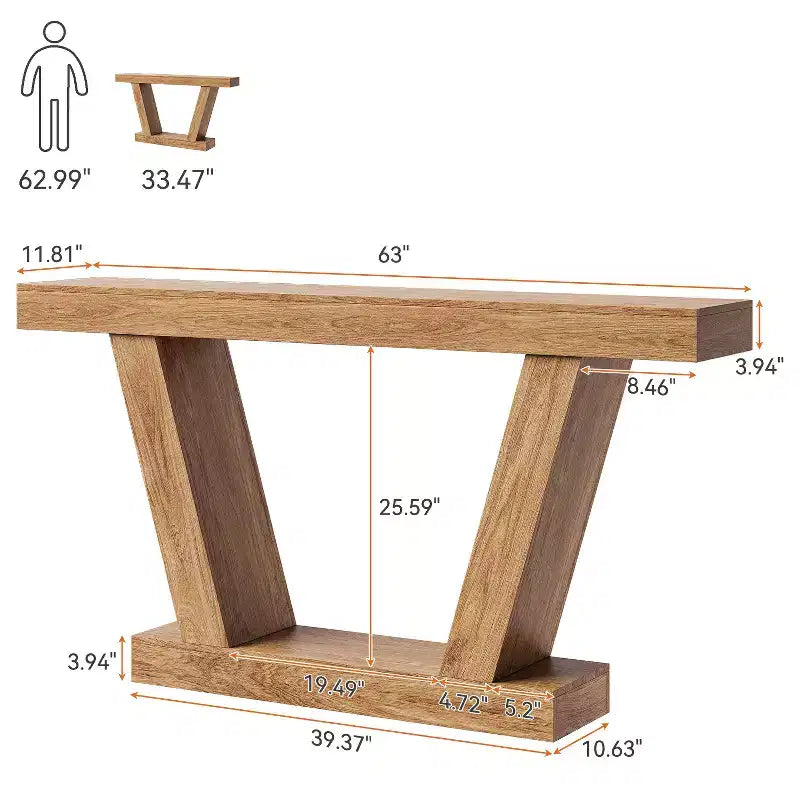 Extra-Long 2-Tier Farmhouse Console Sofa Table Minimalist Design, Narrow Entryway Accent, Stable Base, Easy Assembly, Wood Grain Finish