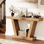 Extra-Long 2-Tier Farmhouse Console Sofa Table Minimalist Design, Narrow Entryway Accent, Stable Base, Easy Assembly, Wood Grain Finish