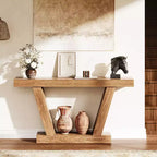 Extra-Long 2-Tier Farmhouse Console Sofa Table Minimalist Design, Narrow Entryway Accent, Stable Base, Easy Assembly, Wood Grain Finish