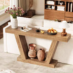 Extra-Long 2-Tier Farmhouse Console Sofa Table Minimalist Design, Narrow Entryway Accent, Stable Base, Easy Assembly, Wood Grain Finish