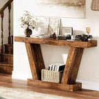 Extra-Long 2-Tier Farmhouse Console Sofa Table Minimalist Design, Narrow Entryway Accent, Stable Base, Easy Assembly, Wood Grain Finish
