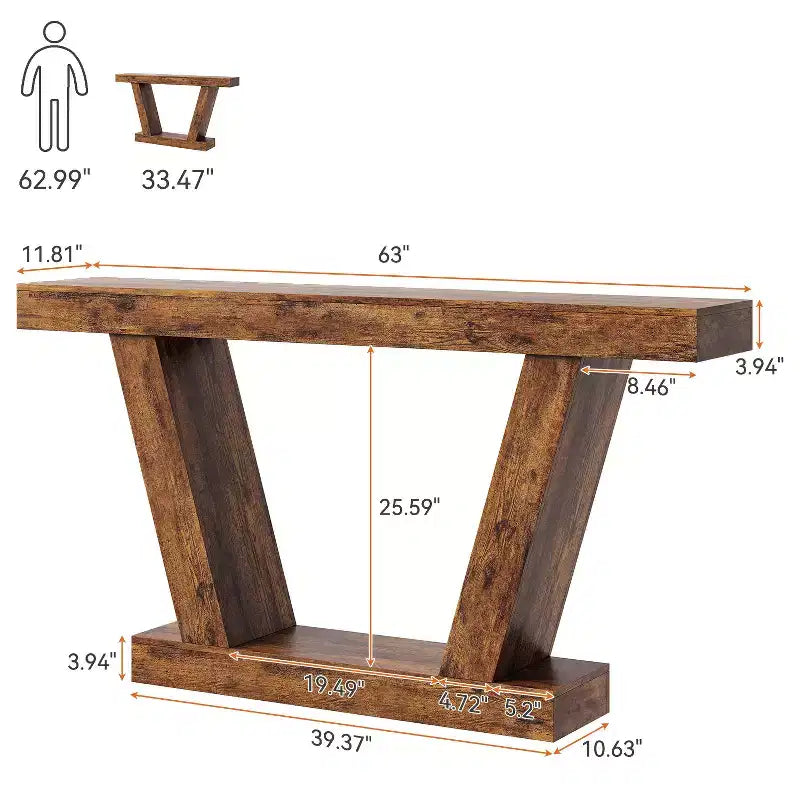 Extra-Long 2-Tier Farmhouse Console Sofa Table Minimalist Design, Narrow Entryway Accent, Stable Base, Easy Assembly, Wood Grain Finish