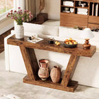 Extra-Long 2-Tier Farmhouse Console Sofa Table Minimalist Design, Narrow Entryway Accent, Stable Base, Easy Assembly, Wood Grain Finish