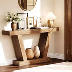 Extra-Long 2-Tier Farmhouse Console Sofa Table Minimalist Design, Narrow Entryway Accent, Stable Base, Easy Assembly, Wood Grain Finish