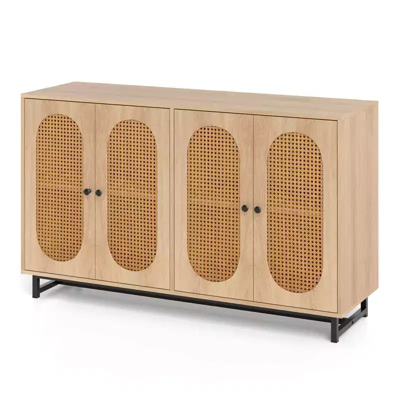 Costway 50 Buffet Cabinet with 4 Rattan Doors Adjustable Shelves Metal Legs Dining Room