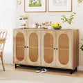 Costway 50 Buffet Cabinet with 4 Rattan Doors Adjustable Shelves Metal Legs Dining Room