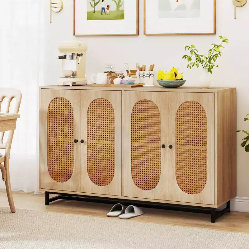 Costway 50 Buffet Cabinet with 4 Rattan Doors Adjustable Shelves Metal Legs Dining Room