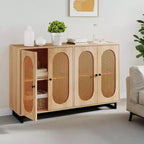 Costway 50 Buffet Cabinet with 4 Rattan Doors Adjustable Shelves Metal Legs Dining Room