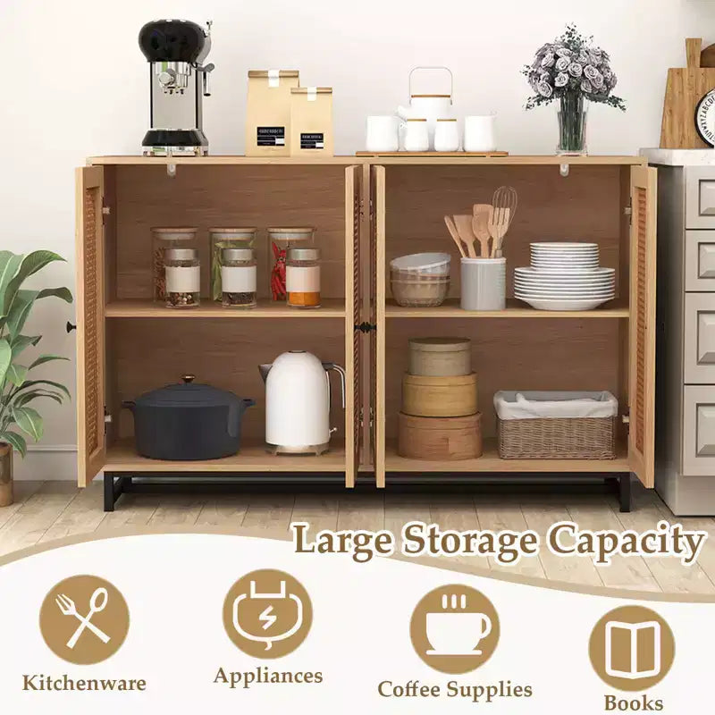 Costway 50 Buffet Cabinet with 4 Rattan Doors Adjustable Shelves Metal Legs Dining Room