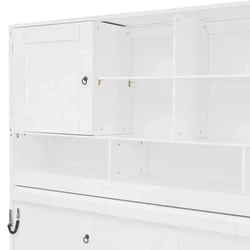 Queen Size Murphy Bed Foldable Bed Space-saving Wall Bed with Storage Shelves, White - ModernLuxe