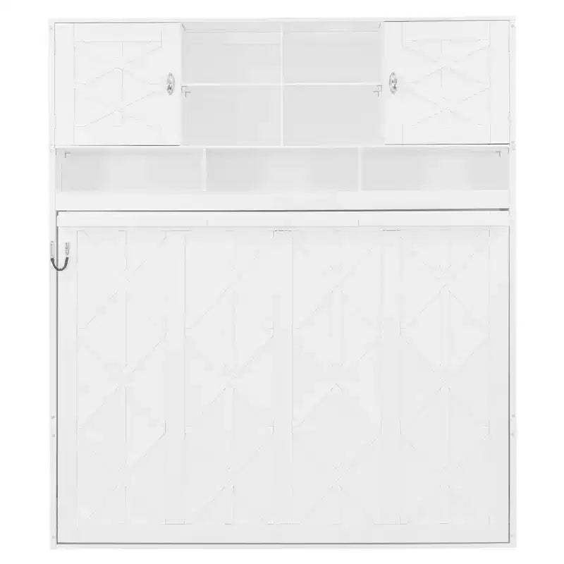 Queen Size Murphy Bed Foldable Bed Space-saving Wall Bed with Storage Shelves, White - ModernLuxe