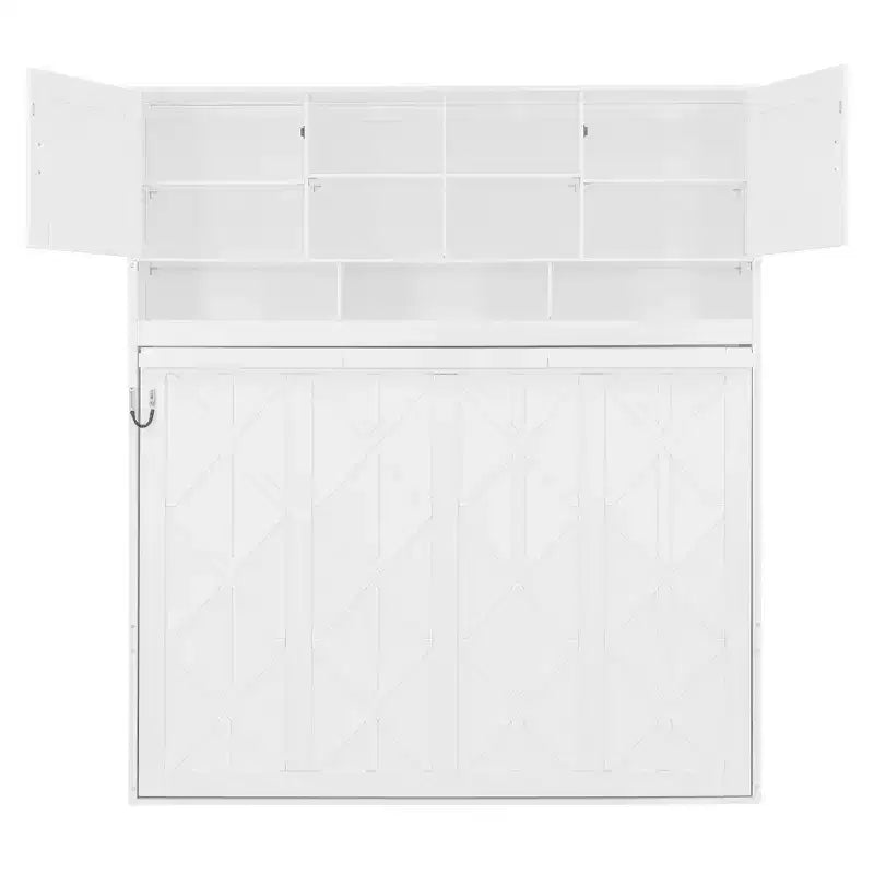 Queen Size Murphy Bed Foldable Bed Space-saving Wall Bed with Storage Shelves, White - ModernLuxe