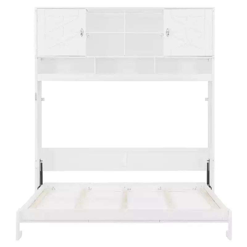 Queen Size Murphy Bed Foldable Bed Space-saving Wall Bed with Storage Shelves, White - ModernLuxe