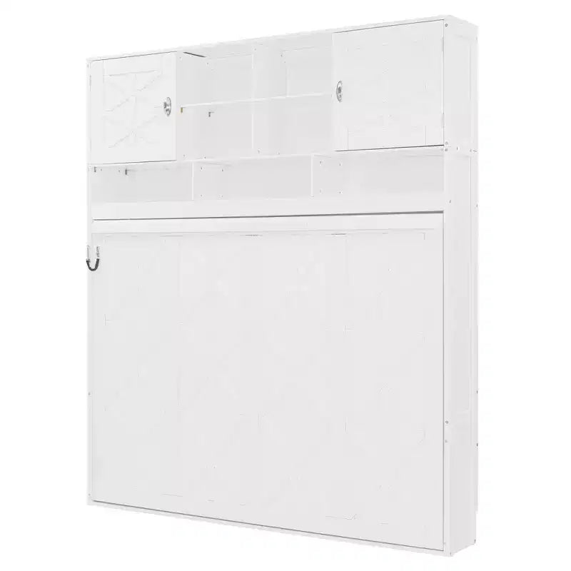 Queen Size Murphy Bed Foldable Bed Space-saving Wall Bed with Storage Shelves, White - ModernLuxe
