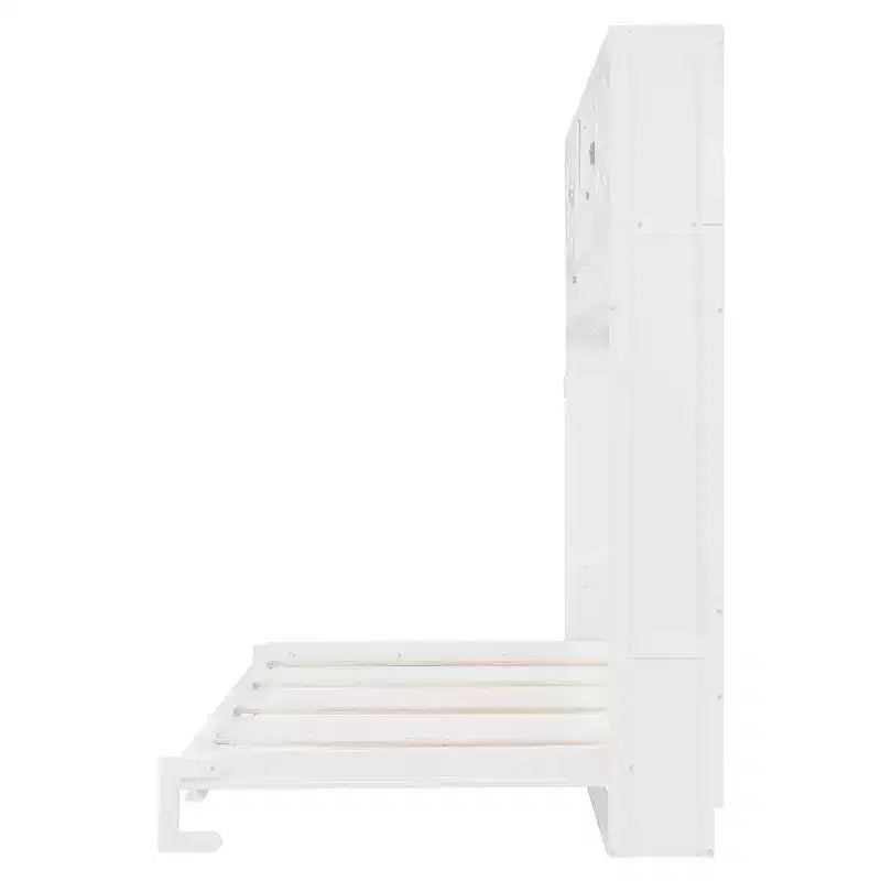 Queen Size Murphy Bed Foldable Bed Space-saving Wall Bed with Storage Shelves, White - ModernLuxe