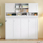 Queen Size Murphy Bed Foldable Bed Space-saving Wall Bed with Storage Shelves, White - ModernLuxe