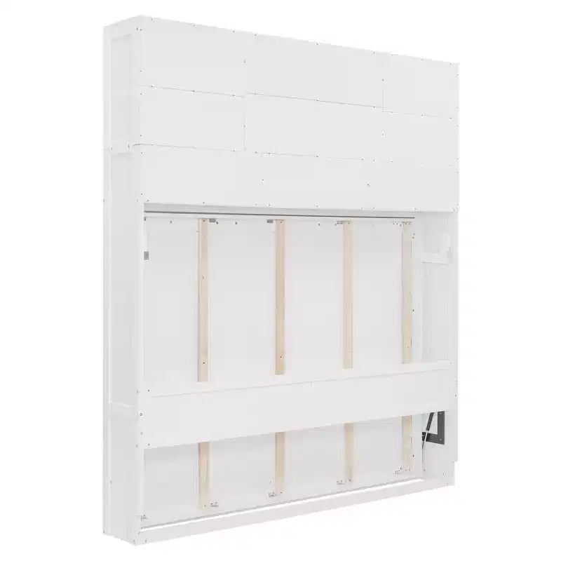Queen Size Murphy Bed Foldable Bed Space-saving Wall Bed with Storage Shelves, White - ModernLuxe