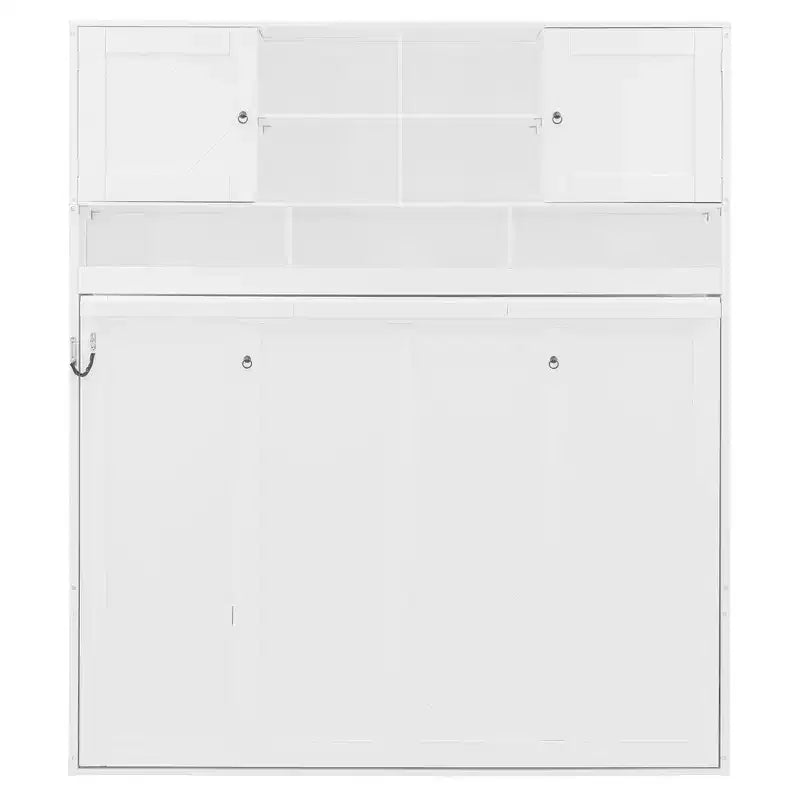 Queen Size Murphy Bed Foldable Bed Space-saving Wall Bed with Storage Shelves, White - ModernLuxe