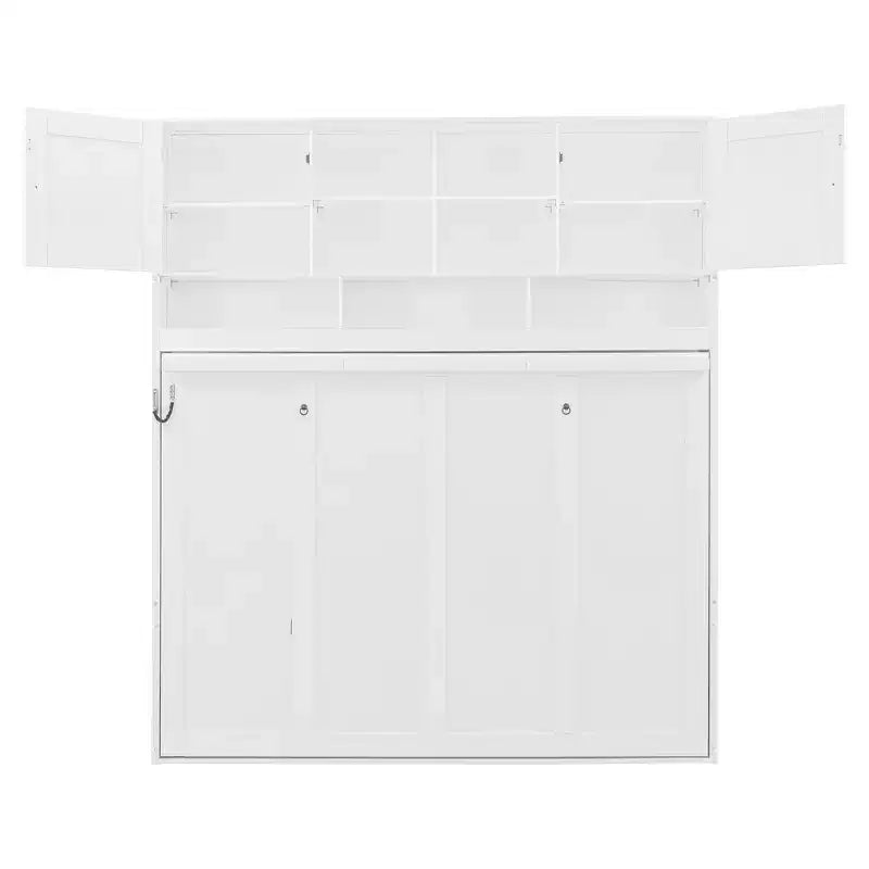 Queen Size Murphy Bed Foldable Bed Space-saving Wall Bed with Storage Shelves, White - ModernLuxe