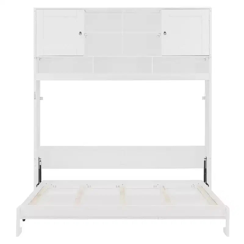 Queen Size Murphy Bed Foldable Bed Space-saving Wall Bed with Storage Shelves, White - ModernLuxe