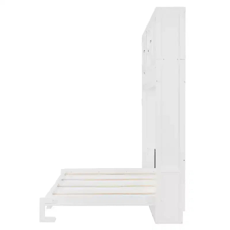Queen Size Murphy Bed Foldable Bed Space-saving Wall Bed with Storage Shelves, White - ModernLuxe