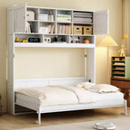 Queen Size Murphy Bed Foldable Bed Space-saving Wall Bed with Storage Shelves, White - ModernLuxe