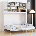 Queen Size Murphy Bed Foldable Bed Space-saving Wall Bed with Storage Shelves, White - ModernLuxe