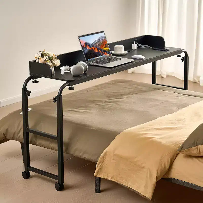 VEVOR Overbed Table, Mobile Bed Side Table with 4 Wheels (2 with Brakes) and Power Socket, Height Adjustable Rolling Laptop Desk, Black
