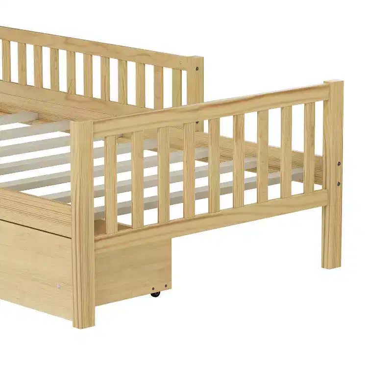 Merax Classic Solid Wood Platform Bed with Dual Guardrails & Two Underbed Storage Drawers
