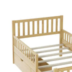 Merax Classic Solid Wood Platform Bed with Dual Guardrails & Two Underbed Storage Drawers