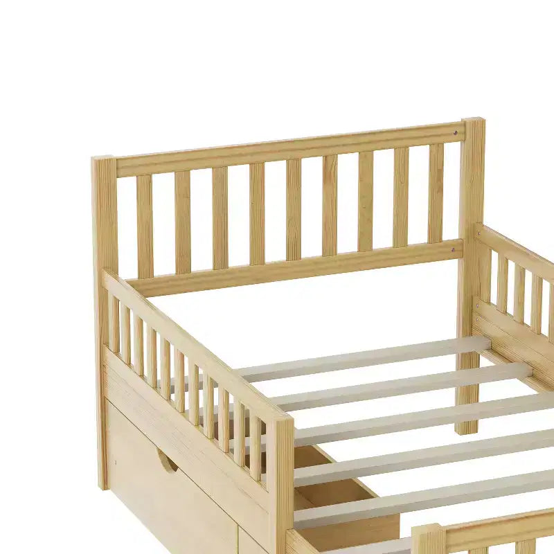 Merax Classic Solid Wood Platform Bed with Dual Guardrails & Two Underbed Storage Drawers