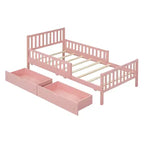 Merax Classic Solid Wood Platform Bed with Dual Guardrails & Two Underbed Storage Drawers