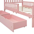 Merax Classic Solid Wood Platform Bed with Dual Guardrails & Two Underbed Storage Drawers