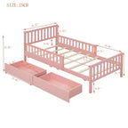 Merax Classic Solid Wood Platform Bed with Dual Guardrails & Two Underbed Storage Drawers